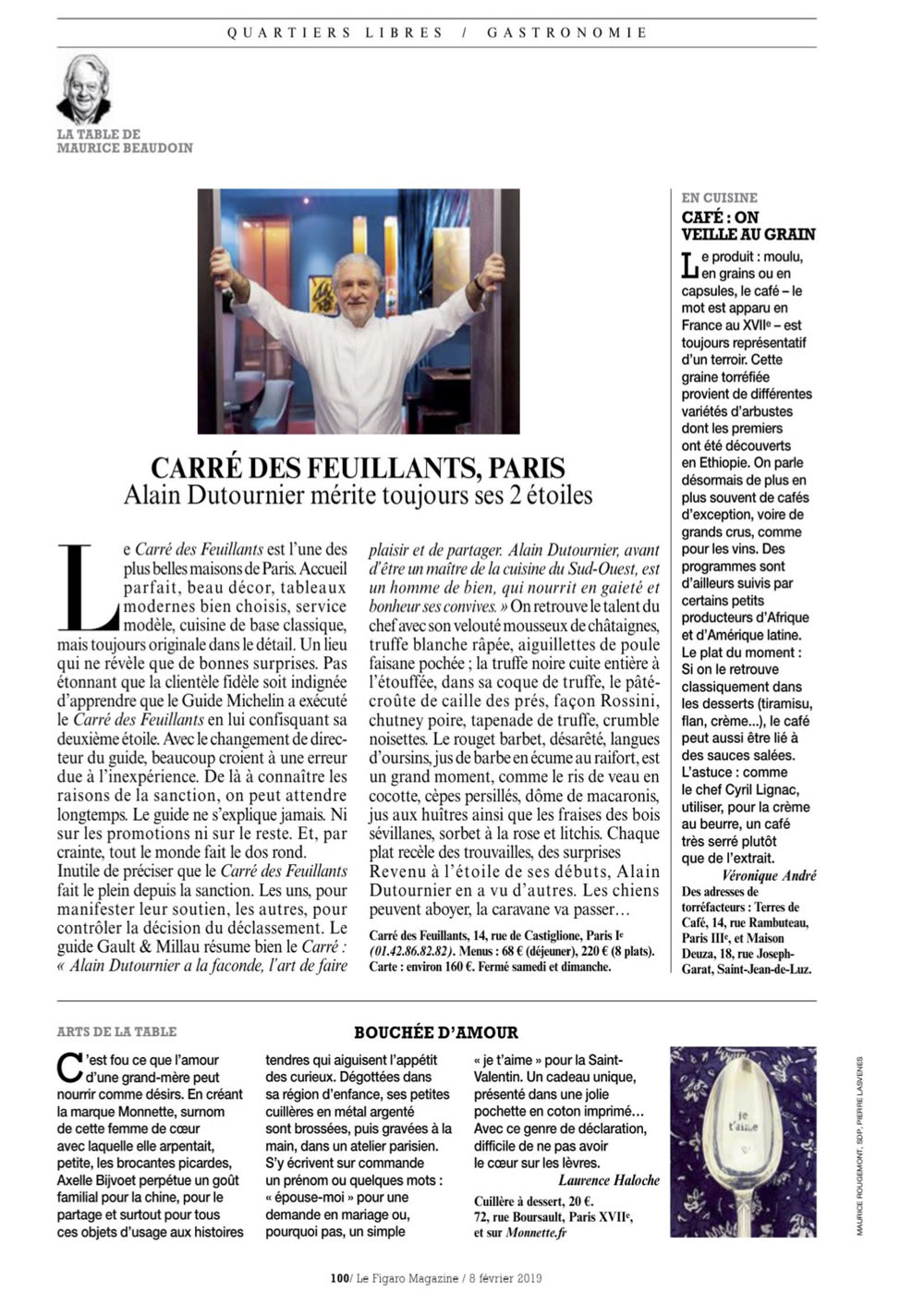 Le Figaro Magazine, 8 février 2019, rubrique arts de la table
